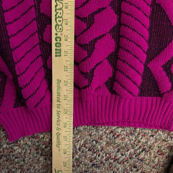 VTG 80s The Great American Sweater Co. Pink Purple 3D Chunky LS  Sweater M - Picture 11 of 12